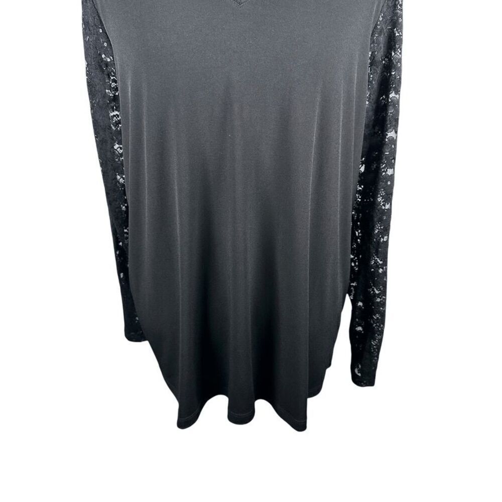 Susan Graver Black Tunic Shirt Sheer Lace Sleeves Romantic Boho Slinky Size 1X - Picture 4 of 9
